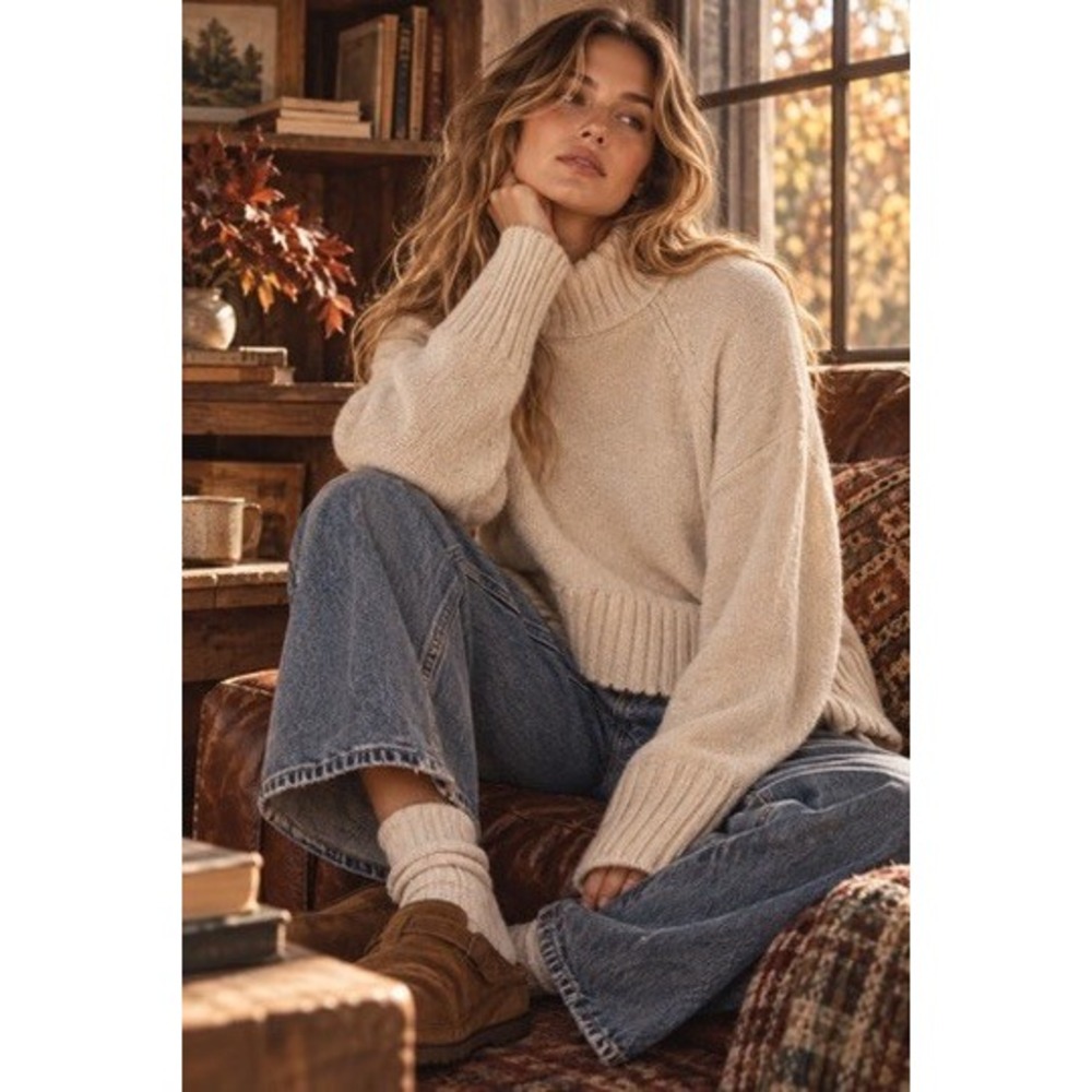 Gap CashSoft Crop Mock Neck Sweater Cobblestone Beige Small 483726-03